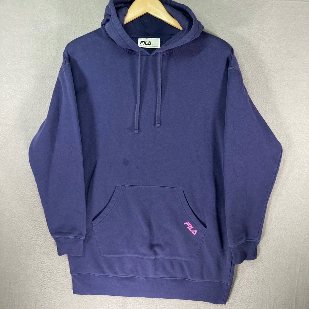 Fila Mens Navy Blue Hoodie Pullover‎ Casual Sweatshirt Pocket Logo Size S